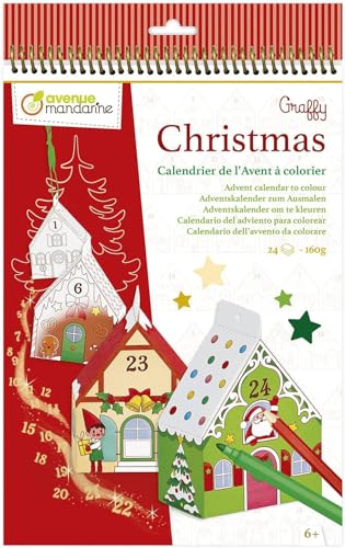 Avenue Mandarine GY123C - Adventskalender zum Ausmalen, Zeichenpapier 160g, 24 Zeichnungen, ideal für Adventszeit, 1 Stück von Avenue Mandarine