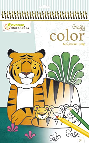 Avenue Mandarine GY097C - Malblock Graffy Color, Zeichenpapier 120g, mikroperforiert, 2 x 12 Designs = 24 Blatt, geeignet für Kinder ab 3 Jahren, 1 Stück, Mutter/Kind wilde Tiere von Avenue Mandarine