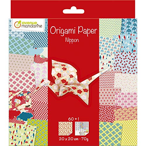 Avenue Mandarine OR514C - Packung Origami Papier mit 60 Blatt, beidseitig bedruckt, 20x20cm, 70g, + 1 Bogen Augen Stickers, ideal ab 7 Jahren, Nippon, 1 Pack von Avenue Mandarine