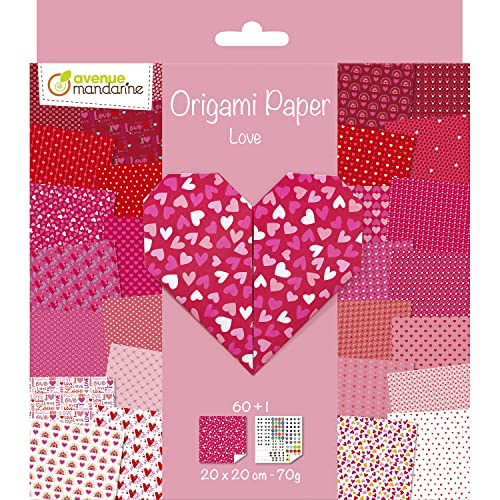 Avenue Mandarine OR518C - Packung mit 60 Blatt Origamipapier, vorder- und rückseitig bedruckt, 20x20 cm, 70g + 1 Stickerbogen mit Augen, 1 Pack, Love Avenue Mandarine OR518C - Packung mit 60 Blatt Origamipapier, vorder- und rückseitig bedruckt, 20x20 cm, 70g + 1 Stickerbogen mit Augen, 1 Pack, Love von Avenue Mandarine