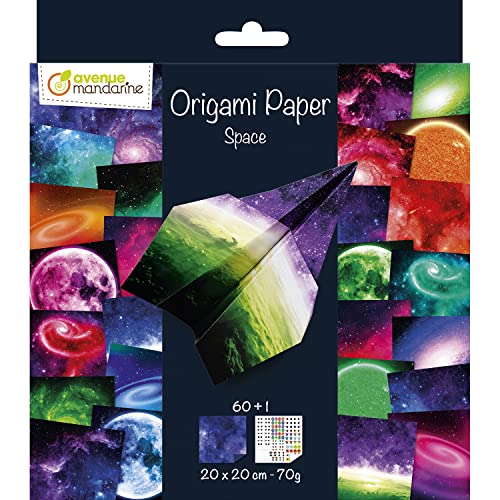 Avenue Mandarine OR519C - Packung mit 60 Blatt Origami Papier 20x20cm, 70g, mit 1 Stickerbogen Augen, 1 Stück, Weltraum von Avenue Mandarine
