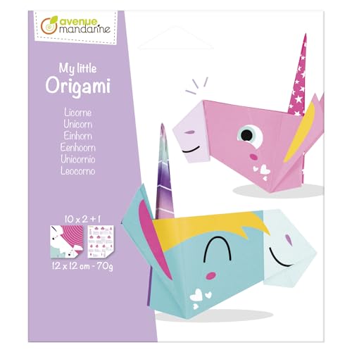 MY MANDARINE OR521C - Kreativbox My little Origami, 20 Blatt 12x12 cm, 70g, ab 5 Jahren, Einhorn, 1 Box von Avenue Mandarine