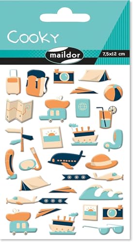 Maildor CY138C - Packung mit 30 3D-Sticker Cooky, 1 Bogen 7,5x12cm, Reisen von Maildor