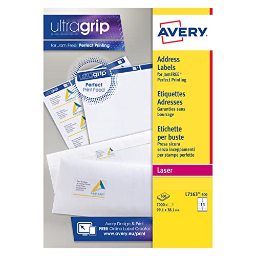 Avery Addressing Etiketten Laser Jam-frei 14 pro Blatt 99.1x38.1mm White Ref. L7163-500 [7000 Labels von Avery Dennison