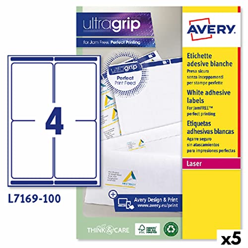 Avery Etiketten für Drucker L7169 99,1 x 139 mm, Weiß, 100 Blatt (5 Stück) von Avery Dennison