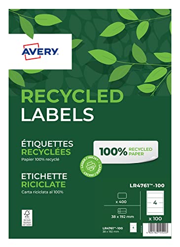 Avery Filing Label Recycled 4 Per Sheet 192x61mm Ref LR4761-100 [400 Labels] von Avery Dennison