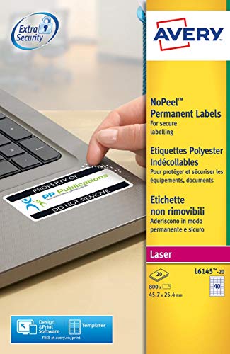 Avery Klebeetiketten, Größe 45,7 x 25,4 mm, permanent, weißer Laser, Box mit 800 Stück von Avery Dennison