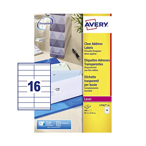 Avery L7562-25 Adressetiketten 16 pro Blatt 99,1 x 33,9 mm 400 Stück transparent Avery L7562-25 Adressetiketten 16 pro Blatt 99,1 x 33,9 mm 400 Stück transparent von Avery