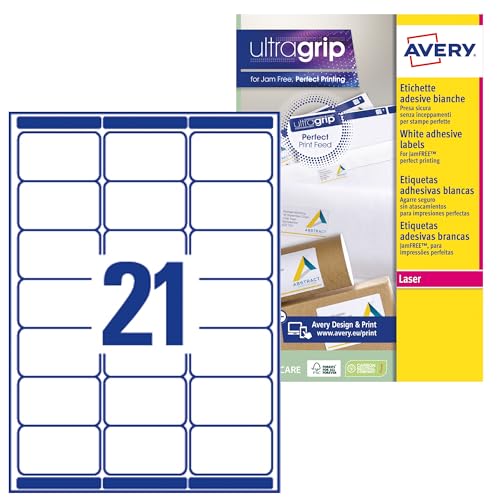 Avery España L7160-250 Etiketten, recycelt, 63,5 x 38,1 mm, Weiß, 250 Blatt von Avery España