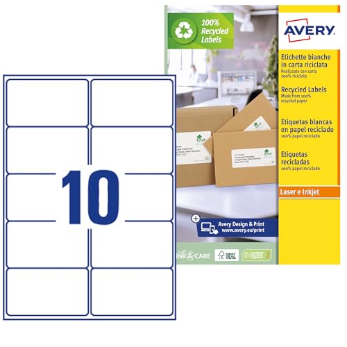 Avery España LR7173-15 Klebeetiketten, A4, Weiß, 150 Etiketten, 99,1 x 57 mm, 15 Blatt von Avery