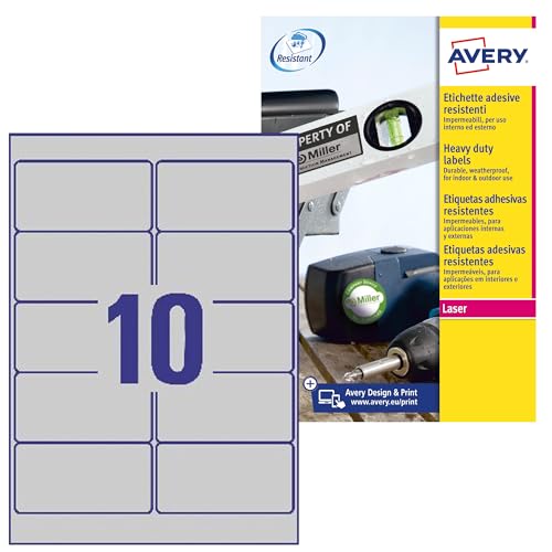 Avery L6012 – 20 – Pack von 20 Blatt Polyester-Etiketten, 25,4 x 10 mm, silber 96 x 50.8 mm silber von AVERY