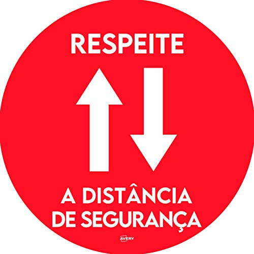 Avery Spanien COVFSR420-PT Sinalização Social Disância Sticker Fundo Vermelho und Zweige "Mantenha a distância de securance" Kreise mit 42 cm Durchmesser, 2 Etiketten von Avery