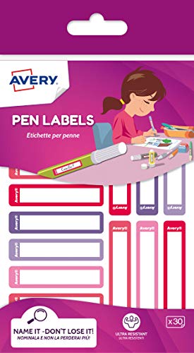 Etiketten für Stifte und Bleistifte, Rosa und Violett, 50 x 10 mm, 30 Etiketten pro Umschlag. von Avery España