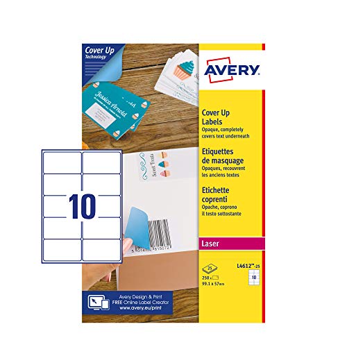 BlockOUTTM 99,1x57mm, 10 Etiketten pro Blatt, Laserdrucker 25 ff von Avery Italia