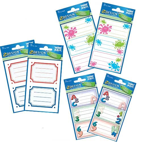 Schul-Etiketten-Set für Bücher und Hefte, 3 Designs, 2 Stück je Design, 6 Stück von Avery
