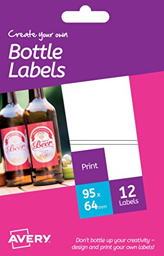 Avery UK HBL02 Flaschen-Etiketten, bedruckbar, glänzend, DIN A6, Weiß, 95 x 64 mm, 12 Stück von Avery UK