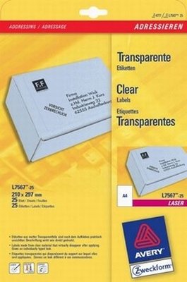 Kopieretikett A4 ZWE L7567-25 25st 210x297mm transp Laser Inkjet von Avery Zweckform GmbH Office Pr