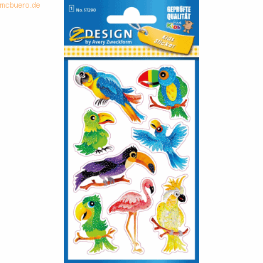 10 x Avery Zweckform Glitter Stickers Vögel 8 Motive bunt 8 Stück von Avery Zweckform