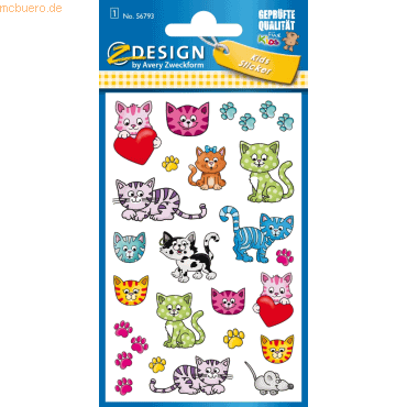 10 x Avery Zweckform Sticker für Kids Kätzchen rosa/rot/grün/blau/grau von Avery Zweckform
