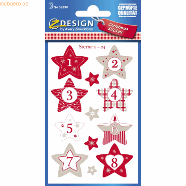 10 x Avery Zweckform Weihnachts-Etikett Sterne 1- 24 rot/grau/weiß 24 von Avery Zweckform