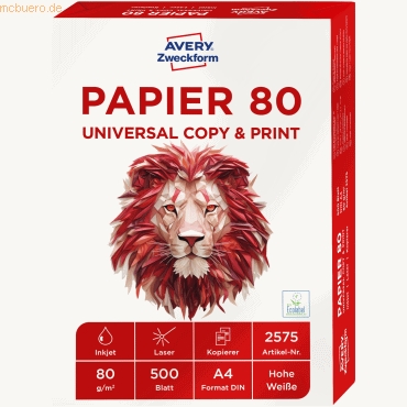 5 x Avery Zweckform Kopierpapier A4 80 g/qm 500 Blatt weiß von Avery Zweckform