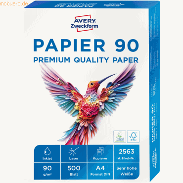 5 x Avery Zweckform Kopierpapier A4 unbeschichtet 90 g/qm 500 Blatt we 5 x Avery Zweckform Kopierpapier A4 unbeschichtet 90 g/qm 500 Blatt we von Avery Zweckform