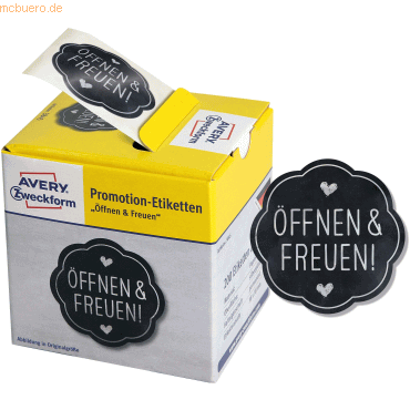 6 x Avery Zweckform Promotion-Etiketten 'Öffnen & Freuen!' 38mm grau/s von Avery Zweckform