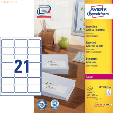 Avery Zweckform Adress-Etiketten 63,5x38,1 mm Recycling 100 Blatt/2100 Avery Zweckform Adress-Etiketten 63,5x38,1 mm Recycling 100 Blatt/2100 von Avery Zweckform