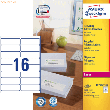 Avery Zweckform Adress-Etiketten 99,1x33,9 mm Recycling 100 Blatt/1600 von Avery Zweckform