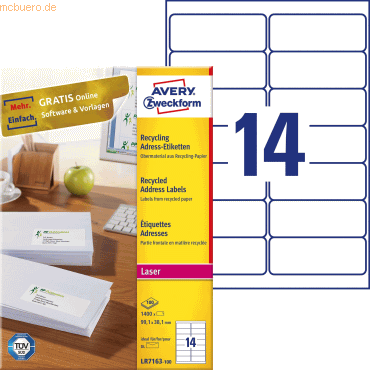 Avery Zweckform Adress-Etiketten 99,1x38,1 mm Recycling 100 Blatt/1400 von Avery Zweckform