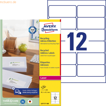 Avery Zweckform Adress-Etiketten Recycling A4 99,1x42,3mm VE=1.200 Eti Avery Zweckform Adress-Etiketten Recycling A4 99,1x42,3mm VE=1.200 Eti von Avery Zweckform