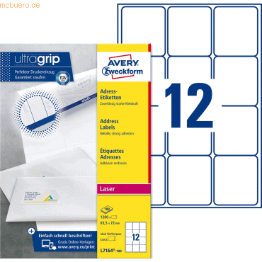 Avery Zweckform Adress-Etiketten ultragrip 63,5x72 mm VE=1.200 Etikett Avery Zweckform Adress-Etiketten ultragrip 63,5x72 mm VE=1.200 Etikett von Avery Zweckform