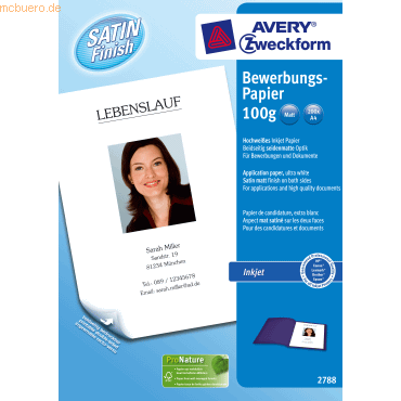 Avery Zweckform Bewerbungspapier Inkjet A4 beidseitig beschichtet sati von Avery Zweckform