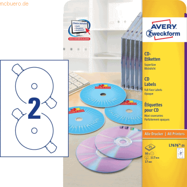 Avery Zweckform CD-Etiketten 117mm weiß VE=50 Stück Avery Zweckform CD-Etiketten 117mm weiß VE=50 Stück von Avery Zweckform