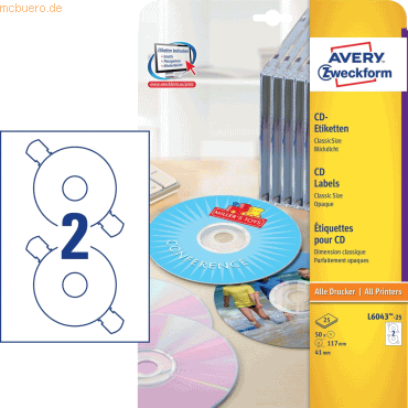 Avery Zweckform CD-Etiketten weiß VE=50 Avery Zweckform CD-Etiketten weiß VE=50 von Avery Zweckform