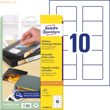 Avery Zweckform Disketten-Etiketten 70x50,8mm weiß VE=250 Stück wieder Avery Zweckform Disketten-Etiketten 70x50,8mm weiß VE=250 Stück wieder von Avery Zweckform