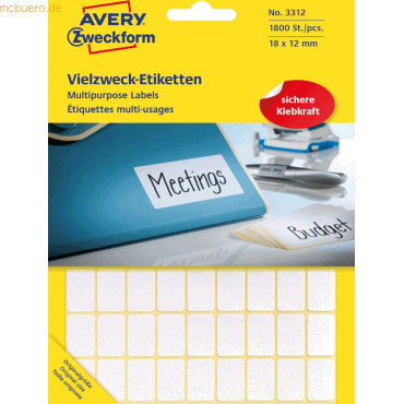 Avery Zweckform Etiketten 18x12mm VE=1800 Stück weiß von Avery Zweckform