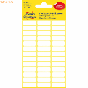 10 x Avery Zweckform Etiketten 20x8mm weiß VE=234 Stück 10 x Avery Zweckform Etiketten 20x8mm weiß VE=234 Stück von Avery Zweckform