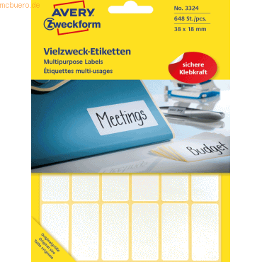 Avery Zweckform Etiketten 38x18mm VE=648 Stück weiß von Avery Zweckform
