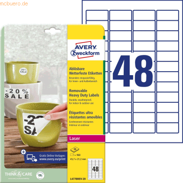 Avery Zweckform Etiketten 45,7x21,2mm wetterfest ablösbar Laser/Copy P Avery Zweckform Etiketten 45,7x21,2mm wetterfest ablösbar Laser/Copy P von Avery Zweckform