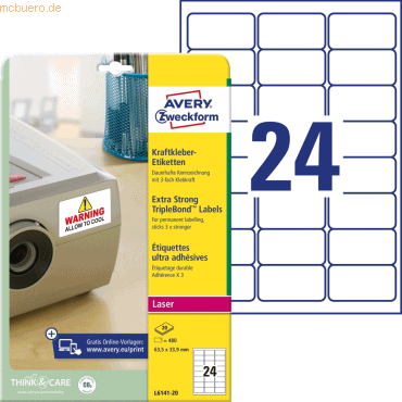 Avery Zweckform Etiketten 63,5x33,9mm stark klebend weiß VE=480 Stück Avery Zweckform Etiketten 63,5x33,9mm stark klebend weiß VE=480 Stück von Avery Zweckform