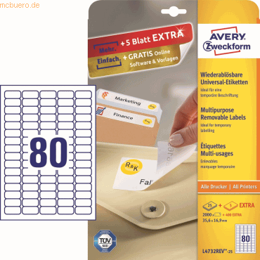 Avery Zweckform Etiketten Inkjet/Laser/Kopier 35,6x16,9mm weiß VE=2400 Avery Zweckform Etiketten Inkjet/Laser/Kopier 35,6x16,9mm weiß VE=2400 von Avery Zweckform