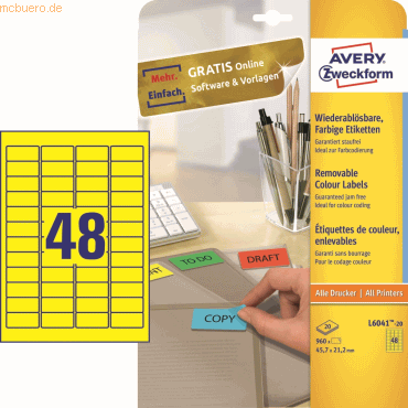 Avery Zweckform Etiketten Inkjet/Laser/Kopier 45,7x21,2mm VE=960 Stück Avery Zweckform Etiketten Inkjet/Laser/Kopier 45,7x21,2mm VE=960 Stück von Avery Zweckform