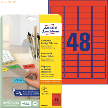 Avery Zweckform Etiketten Inkjet/Laser/Kopier 45,7x21,2mm VE=960 Stück Avery Zweckform Etiketten Inkjet/Laser/Kopier 45,7x21,2mm VE=960 Stück von Avery Zweckform