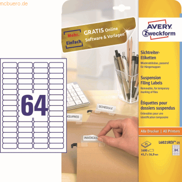 Avery Zweckform Etiketten Inkjet/Laser/Kopier 45.7x19.9mm VE=1600 Stüc Avery Zweckform Etiketten Inkjet/Laser/Kopier 45.7x19.9mm VE=1600 Stüc von Avery Zweckform
