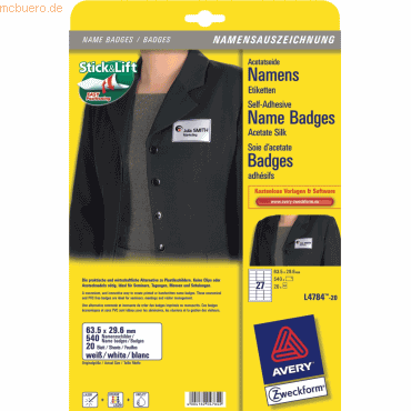 Avery Zweckform Etiketten Inkjet/Laser/Kopier 63,5x29,6mm weiß VE=20 B Avery Zweckform Etiketten Inkjet/Laser/Kopier 63,5x29,6mm weiß VE=20 B von Avery Zweckform
