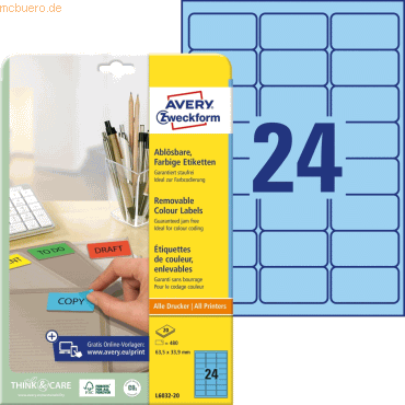 Avery Zweckform Etiketten Inkjet/Laser/Kopier 63,5x33,9mm blau VE=480 Avery Zweckform Etiketten Inkjet/Laser/Kopier 63,5x33,9mm blau VE=480 von Avery Zweckform