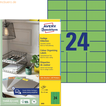 Avery Zweckform Etiketten Inkjet/Laser/Kopier 70x37mm grün VE=2400 Stü Avery Zweckform Etiketten Inkjet/Laser/Kopier 70x37mm grün VE=2400 Stü von Avery Zweckform