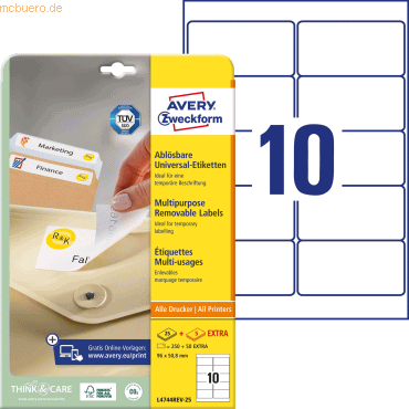 Avery Zweckform Etiketten Inkjet/Laser/Kopier 96x50,8mm weiß VE=300 St von Avery Zweckform