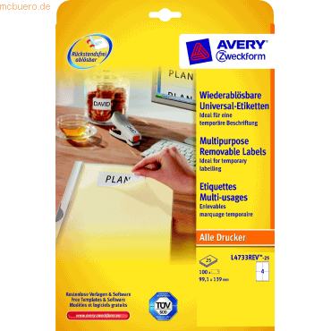 Avery Zweckform Etiketten Inkjet/Laser/Kopier 99,1x139mm weiß VE=120 S Avery Zweckform Etiketten Inkjet/Laser/Kopier 99,1x139mm weiß VE=120 S von Avery Zweckform